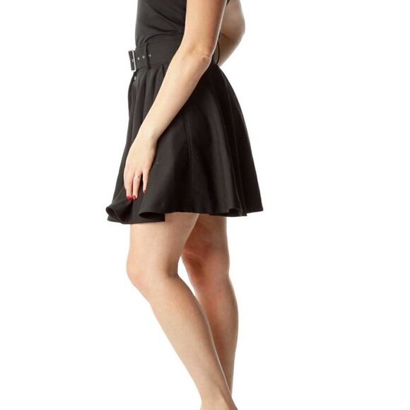 Full Circle Black Belted Flared Skirt - Picture 3 of 3